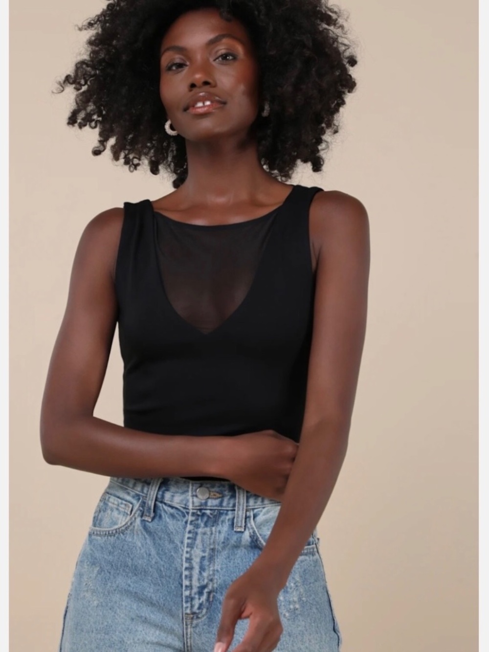 NEW WITH TAGS LULUS BLACK SHEER MESH BODYSUIT SLEEVELESS Small S